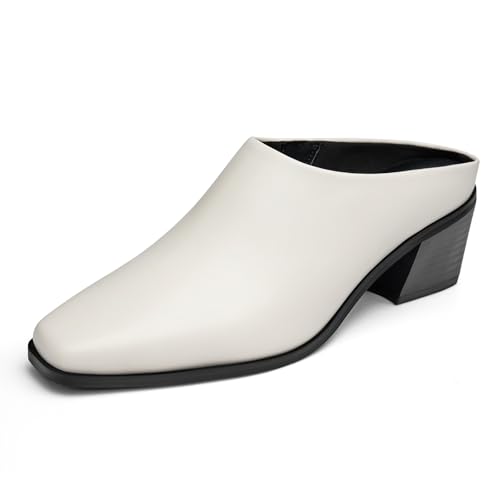 Mules for Fall: How to Wear Them + Styles to Shop 55 Trary Womens Mules, White Closed Square Toe Chunky Heel Mules, Low Block Heel Backless Loafers Shoes, Slip On Mules for Women Dress Party Shoes Size 6.5