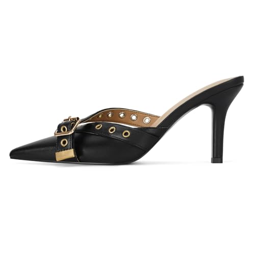 Mules for Fall: How to Wear Them + Styles to Shop 31 Dsevht Black Kitten Heels for Women Pointed Toe Heels Dressy Bow Heels Vintage Heels Mules Sexy Pointy Studded Heels Slip on Stiletto Closed Toe Heels Pumps