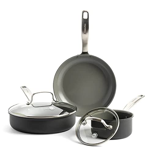 Preview: Top Amazon Prime Day Deals 21 GreenPan Chatham Hard Anodized Healthy Ceramic Nonstick 5 Piece Cookware Pots and Pans Set, Saute, Saucepan, Lids, Stainless Steel Handles, PFAS-Free, Dishwasher Safe, Oven Safe, Gray