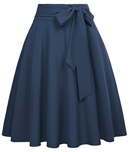 7 Fall/Winter Runway Looks for Women Over 40 16 Belle Poque Women's A-Line Flared Swing Midi Skirt with Pockets Dark Blue Skirts Size S