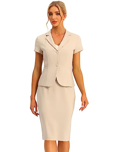 7 Fall/Winter Runway Looks for Women Over 40 6 Allegra K Women's Business Skirt Suit Set Work Office Short Sleeve Blazer Jacket Pencil Skirt Medium Apricot