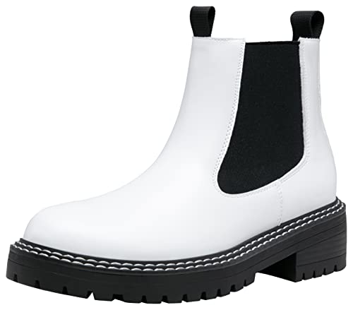 10 Women's Chelsea Boots to Shop Now 5 Jeossy Women's 9605 Chelsea Ankle Boots White Slip on Short Booties for Women Size 7(DJY9605 White 07)
