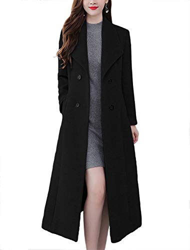 7 Fall/Winter Runway Looks for Women Over 40 35 chouyatou Women's Chic Shawl Collar Work Double Breasted Maxi Long Wool Pea Coat (Small, Black)