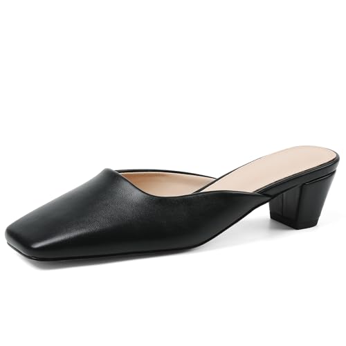 Mules for Fall: How to Wear Them + Styles to Shop 35 Yremael Women's Black Mules Chunky Kitten Heels Closed Square Toe Slip On Slingback Casual Dress Shoes