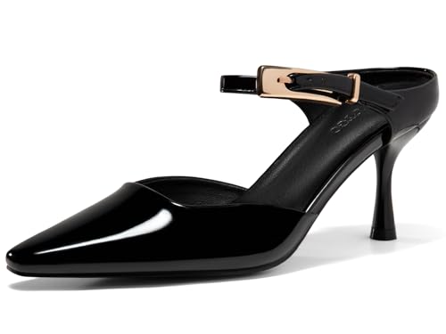 Mules for Fall: How to Wear Them + Styles to Shop 33 Coutgo Womens High Heels Mules Closed Pointed Toe Kitten Heel Pumps Ankle Buckle Strap Slip On Backless Dress Shoes, Black, Size 8.5