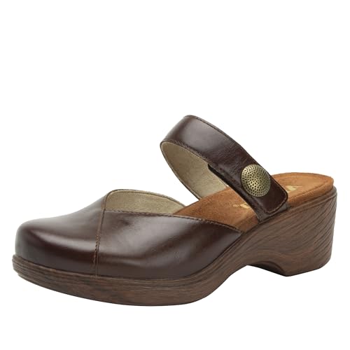 Mules for Fall: How to Wear Them + Styles to Shop 63 Alegria Women's Sydni Mahogany Leather Open Back Slip-On Wedge Heel 9.5-10 M US