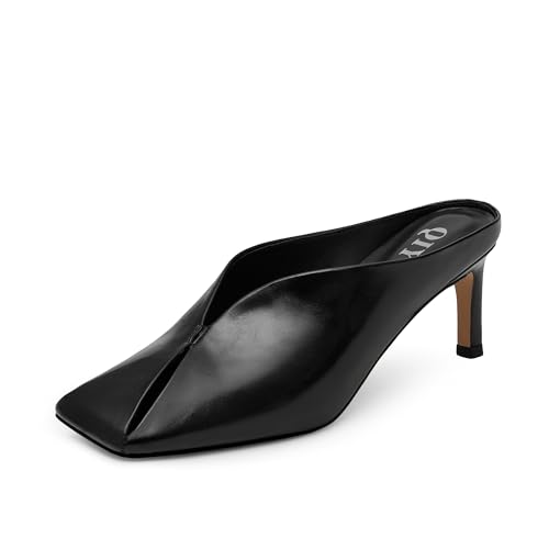 Mules for Fall: How to Wear Them + Styles to Shop 39 QIY Mules Black Heels for Women Square Closed Toe Heeled Sandals Slip on Heels for Women Size 10