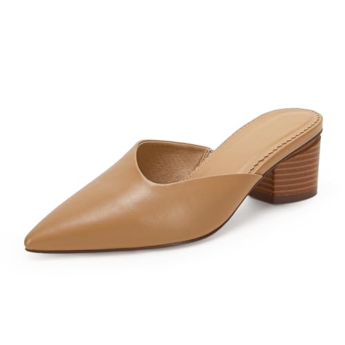 Mules for Fall: How to Wear Them + Styles to Shop 53 Coutgo Womens Pointed Toe V Cut Mules Chunky Block Heels Slip On Clogs Fashion Office Slides Shoes,Brown,Size 8