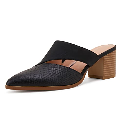 Mules for Fall: How to Wear Them + Styles to Shop 41 Syktkmx Womens Cutout Backless Chunky Stacked Mules Slip On Closed Toe Scale Heeled Sandal Shoes Black