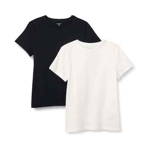 What to Wear While Traveling for the Holidays 13 Amazon Essentials Women's Regular Fit 100% Cotton Crewneck Short Sleeve T-Shirt, Pack of 2, Black/White, Large