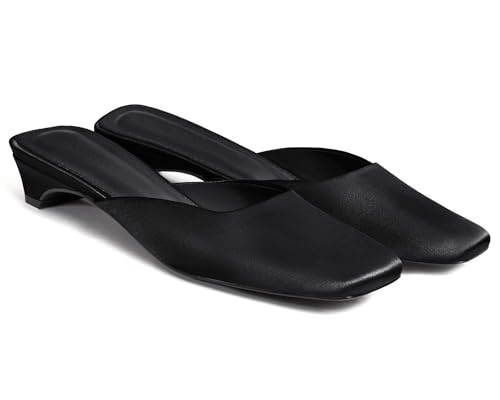 Mules for Fall: How to Wear Them + Styles to Shop 25 Coutgo Women's Mules Low Kitten Heel Closed Square Toe Slip On Backless Dress Shoes,Size Fits Large Black