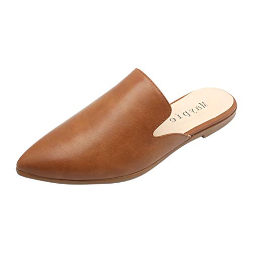 Mules for Fall: How to Wear Them + Styles to Shop 10 Maypie Womens Flat Mules Closed Pointed Toe Slip On Loafer Slides Backless Shoes, Brown, 9 B(M) US