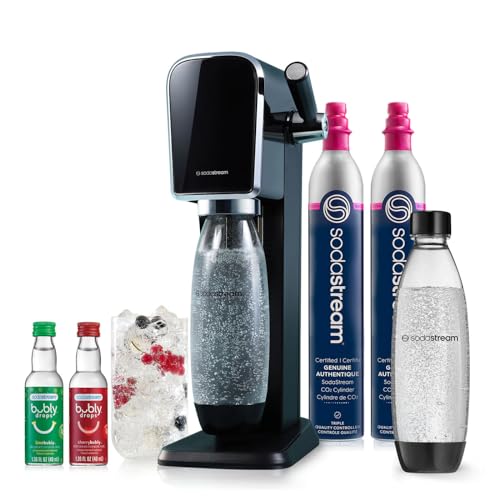 Preview: Top Amazon Prime Day Deals 4 SodaStream - ART Sparkling Water Maker | VALUE BUNDLE | CQC CO2 system | Includes 2x CO2 Cylinders, 2x 32 Fl Oz Dishwasher Safe Bottles, 2x Bubly Flavor Drops | Combine with Pepsi Flavors | Black