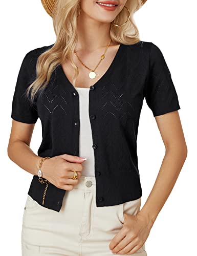 Summer Fashion and Beauty Deals 2023: What to Buy Right Now for $100 or Less 7 GRACE KARIN Black Cropped Cardigans for Women Hollowed Out Lightweight Button Down Knit Bolero Shrugs,L