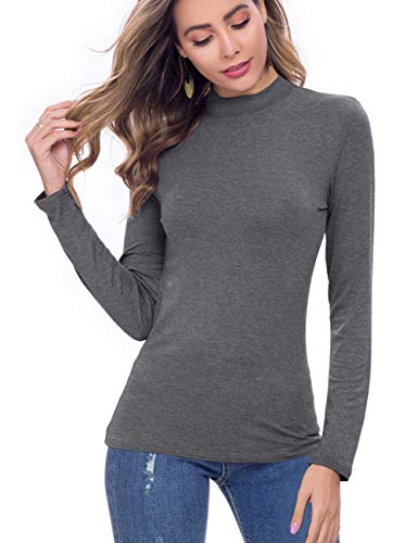 7 Fall/Winter Runway Looks for Women Over 40 18 VOBCTY Women Turtleneck Long Sleeve Slim Fit Underscrubs Mock Neck Lightweight Layer Tops Grey Medium