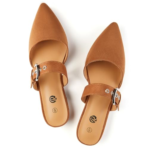 Mules for Fall: How to Wear Them + Styles to Shop 2 Rekayla Mules for Women Flats Comfortable Closed Pointed Toe Women Adjustable Mules Shoes Brown Size 9