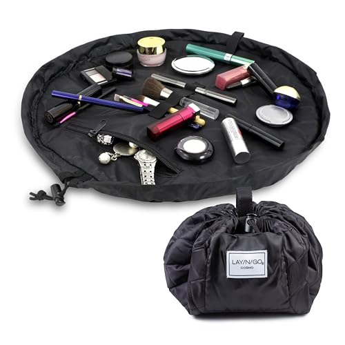 28 Clever and Thoughtful Gift Ideas for Her Under $50 9 Lay-n-Go Cosmo Drawstring Cosmetic & Makeup Bag Organizer - Portable Drawstring Bag w/Zipper Pocket, Makeup Loops & More - Durable, Machine Washable Toiletry Bag for Travel (20', Black)