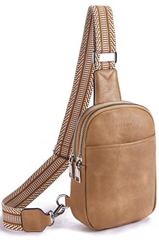 What to Wear While Traveling for the Holidays 28 Telena Sling Bag for Women Vegan Leather Fanny Pack Crossbody Bags for Women Camel Brown