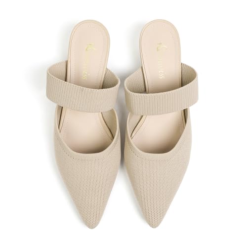 Mules for Fall: How to Wear Them + Styles to Shop 51 Semwiss Pointed Toe Mules for Women Chunky Low Heeled Sandals Breathable Backless Mesh Knit Slip on Loafers Nude Size 8