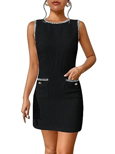9 Fab New Year’s Eve Dress Styles for Under $50 9 Verdusa Women's Pocket Front Sleeveless Round Neck Tweed Short Bodycon Dress Black S
