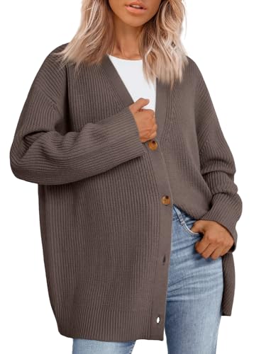 What to Wear While Traveling for the Holidays 3 LILLUSORY Women Oversized Cardigan Sweater 2025 Fall Outfits Cloth Fashion V Neck Knit Button Front Casual Trendy Tops Nutmeg Medium