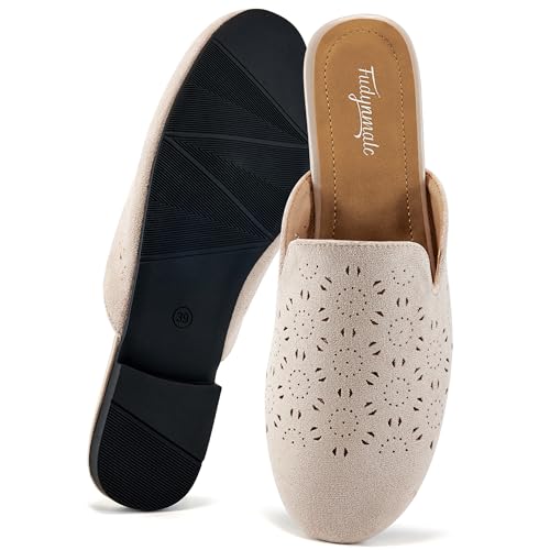 Mules for Fall: How to Wear Them + Styles to Shop 16 FUDYNMALC Womens Mules Flats Shoes: Casual Closed Toe Suede Backless Loafers Comfortable Dressy Slip-on Slides Footwear Beige