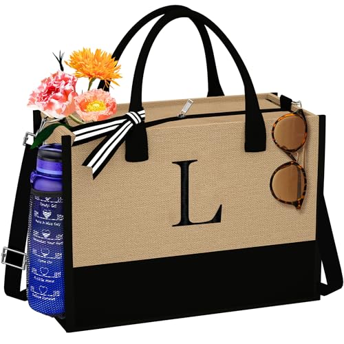 28 Clever and Thoughtful Gift Ideas for Her Under $50 36 TOPEAST Monogrammed Tote Bag Gifts for Women, 30th 40th 50th Birthday Gifts for her, Personalized Tote Bags with Zipper and Strap for Travel, Reusable Grocery Bags for Shopping, Wedding Gifts Letter L