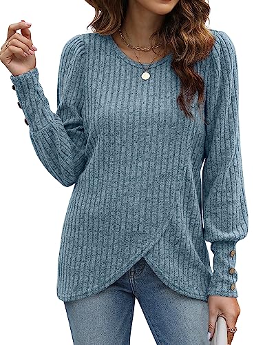What to Wear While Traveling for the Holidays 2 WEESO Womens Winter Long Sleeve Sweaters Pullover Tunic Tops for Leggings Blue M