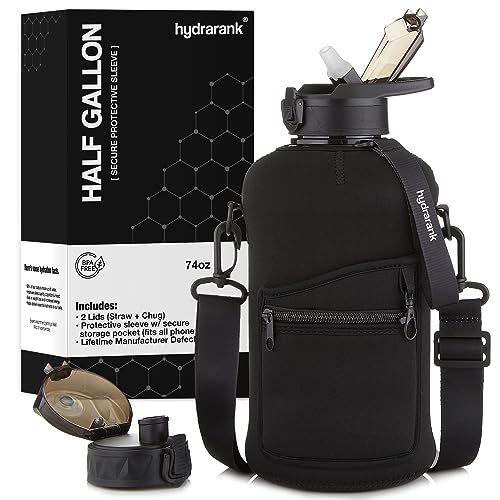 6 New Year's Resolutions for 2024 and the Tools You Need to Keep Them 4 HYDRARANK Half Gallon Water Bottle with Sleeve - BPA Free Gym Water Bottle with Straw and Spout Lid - Leak Proof - Reusable Large Water Jug with Strap, Handle for Daily Hydration (74 Ounce)