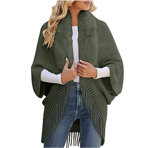 28 Clever and Thoughtful Gift Ideas for Her Under $50 15 Women's Fuzzy Trim Cardigans Fashion Open Front Tassel Cape Sweaters Casual Knit Loose Solid Comfy Shawl Coats Green