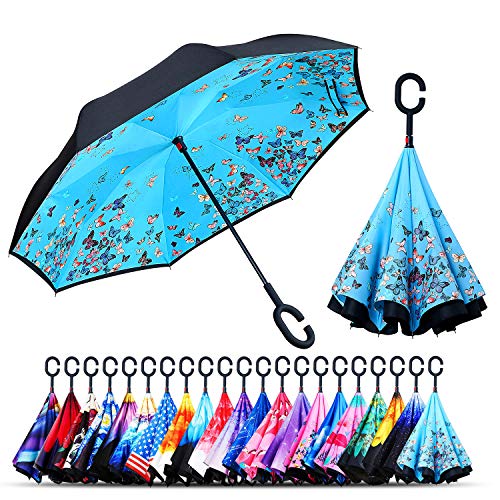 7 Ways to Waterproof Your Spring Look Under $50 10 owen kyne Windproof Double Layer Folding Inverted Umbrella, Self Stand Upside-down Rain Protection Car Reverse Umbrellas with C-shaped Handle (Blue Butterfly N)