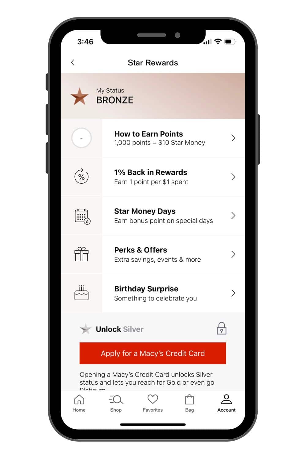 How to Earn and Save with Macy's Star Rewards 2 Macy's Star Rewards screen in Macy's app.