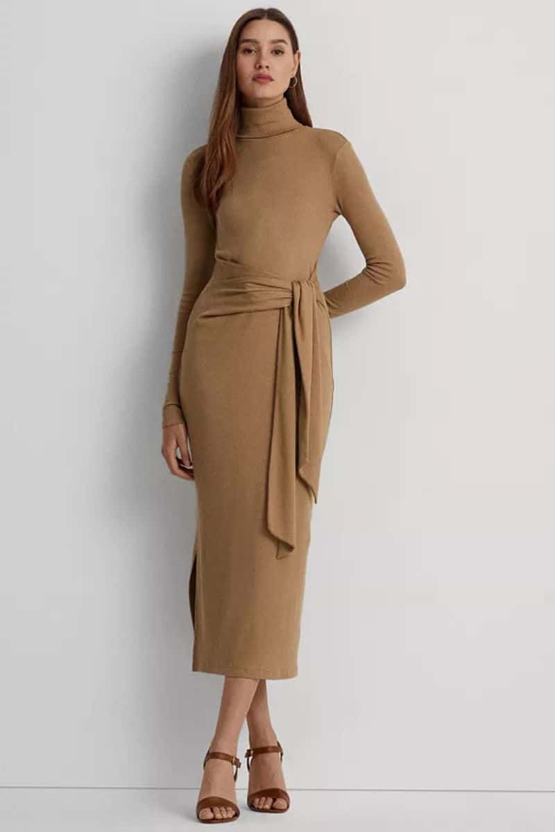 Fall Trend Report: How to Style a Sweater Dress 6 Model wears belted midi sweater dress.