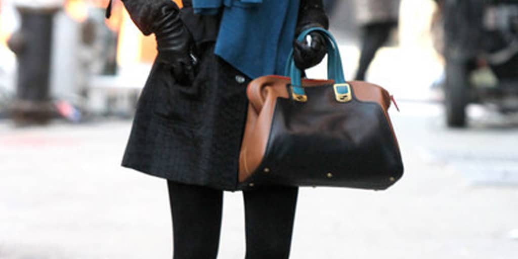 Blake Lively with color blocked bag