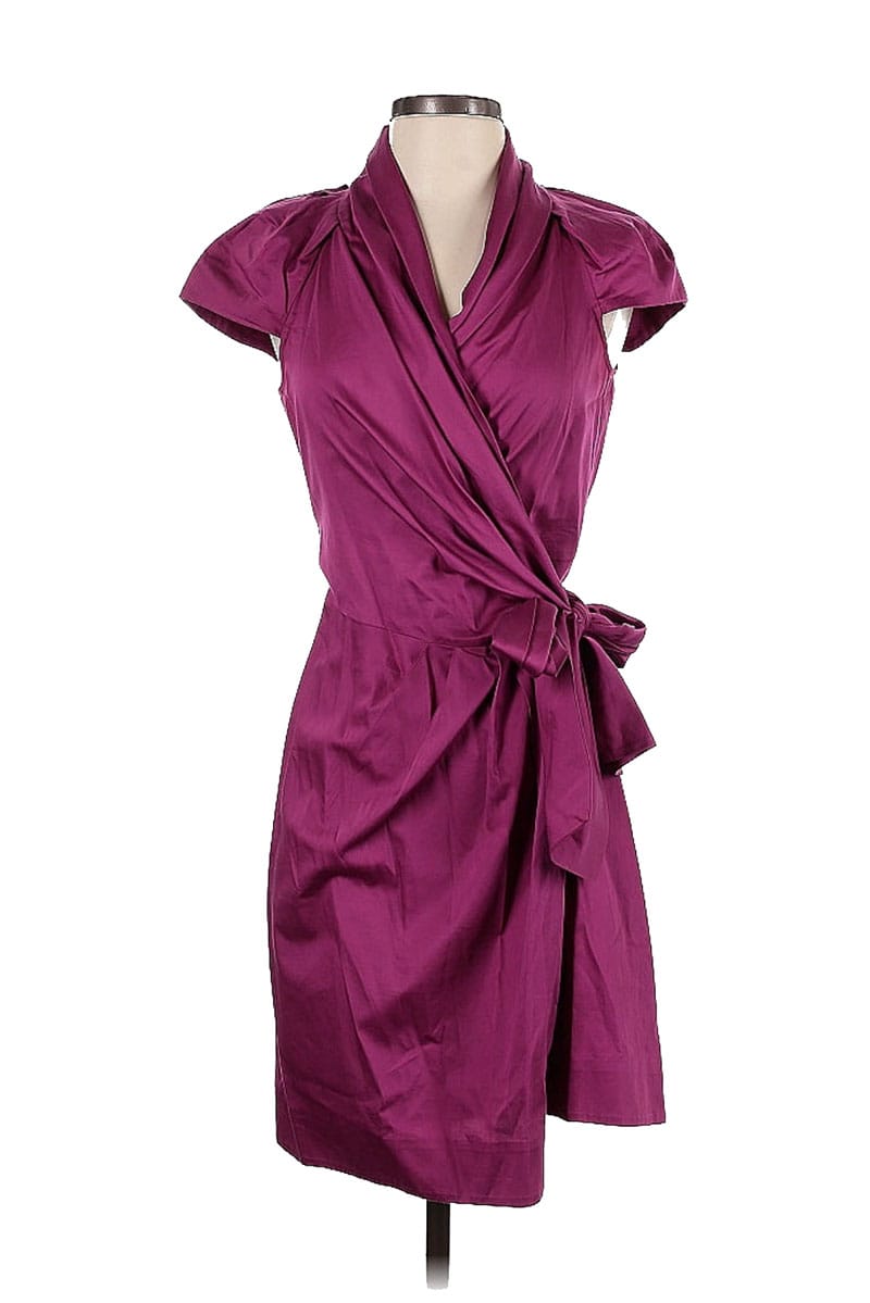 24 Easy Ways to Save Money on Clothes 1 Diane von Furstenberg wrap dress in magenta on white background.