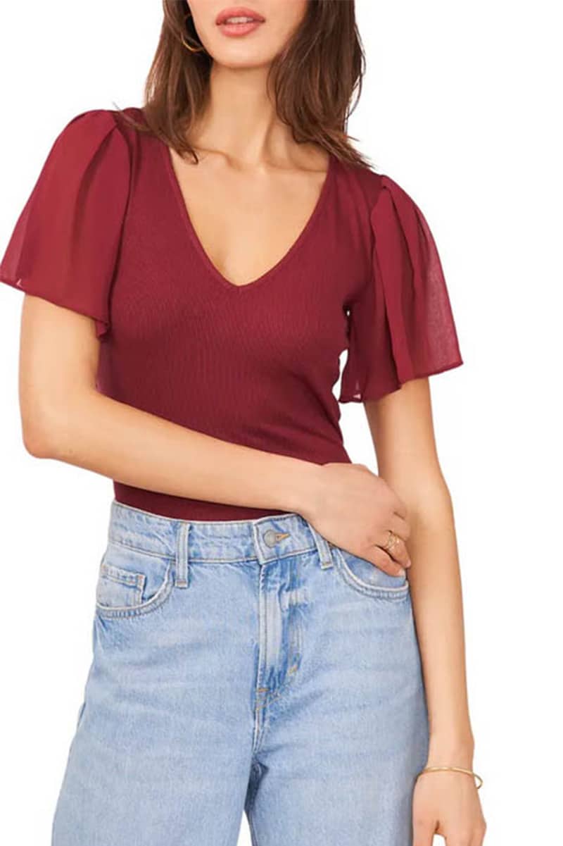 Summer Fashion and Beauty Deals 2023: What to Buy Right Now for $100 or Less 18 Red flutter top on sale during Nordstrom Anniversary Sale 2023.