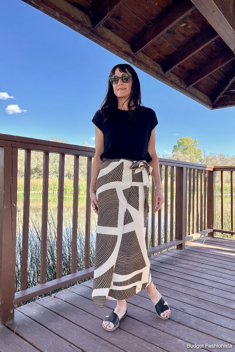 Chicwish Review: Honestly, Here's What You Get at Chicwish for $450 5 Catherine Brock wearing maxi skirt and textured top as part of Chicwish review.