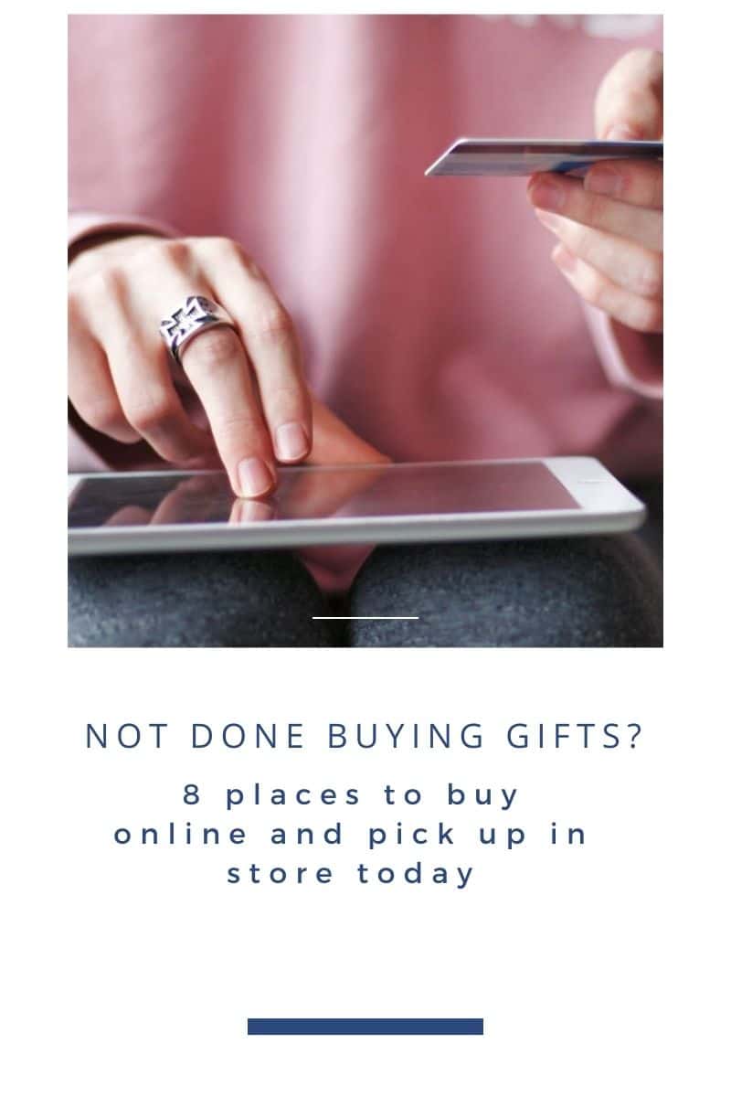 Buy Online Pick up in Store Same Day: 8 Options for Last-Minute Gifts 1 Close up of woman shopping online with text overlay.