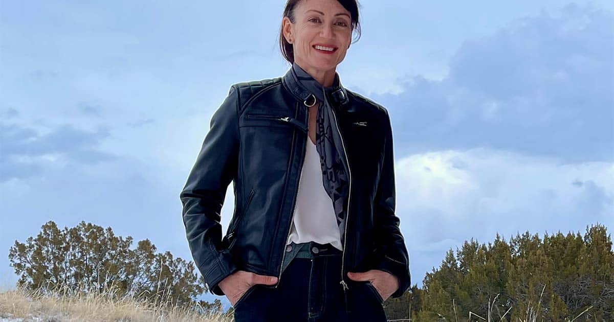 Leather Moto Jacket: Where to Get One for Less (Fanjackets Review) 53 Catherine Brock wearing leather moto jacket from FanJackets.