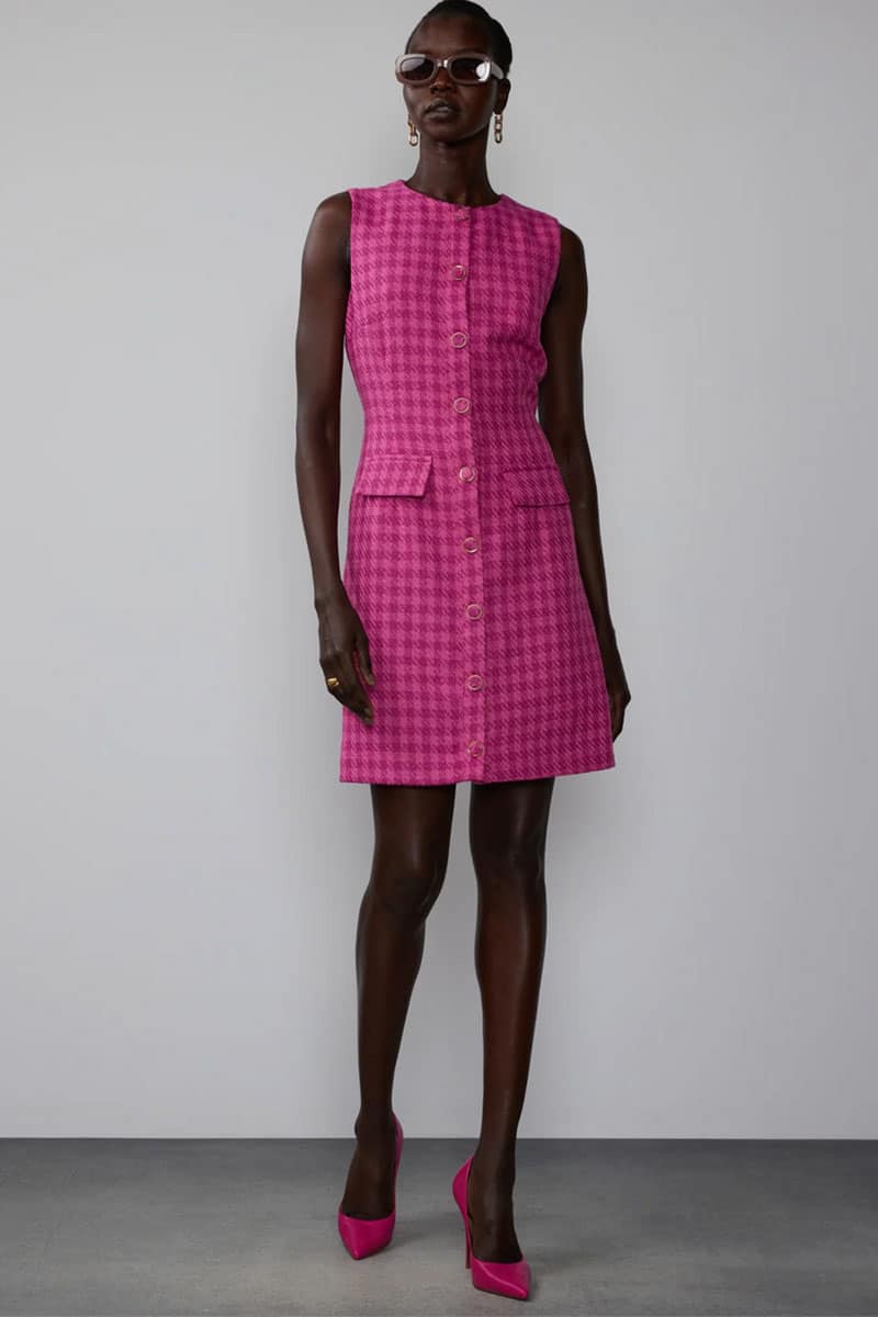 Spring 2024 Fashion Trends: 36 Trendy, Affordable Pieces to Wear Now 3 Model wears pink shift dress with pink heeled shoes.