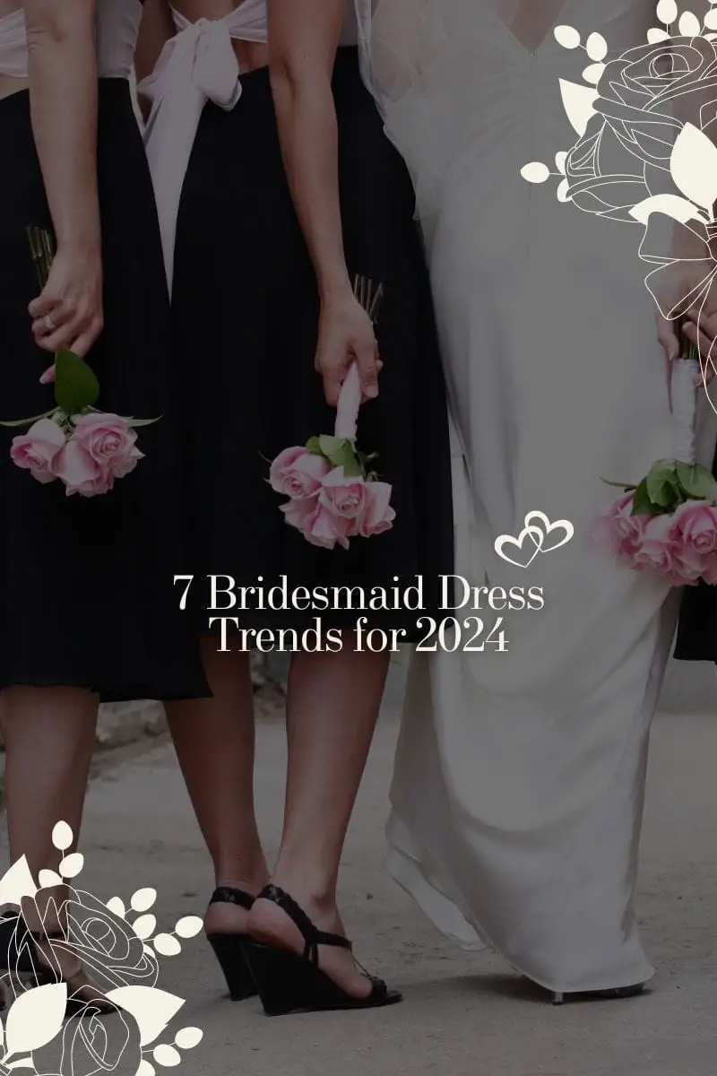 Top 7 Bridesmaid Dress Trends of 2024 1 View from behind of bridal party wearing black dresses and bride.