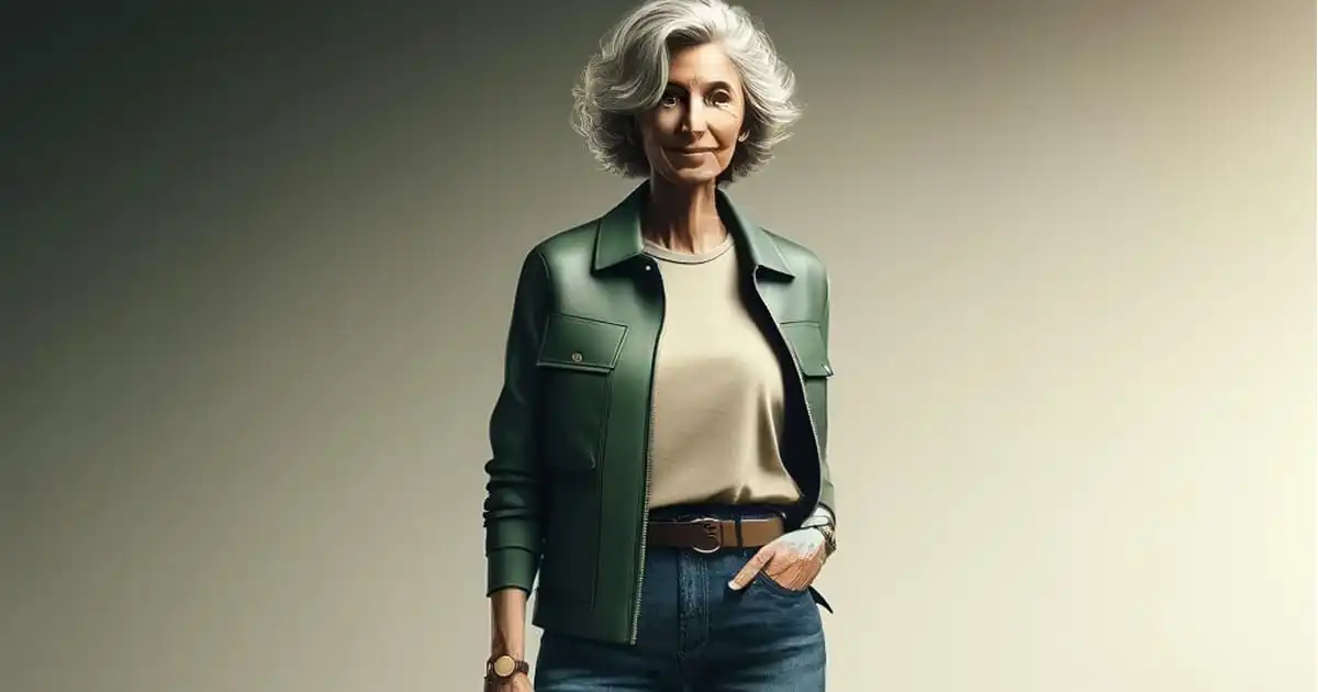 How to Be Fashionable After 70 35 Older woman wearing stylish green jacket with jeans.