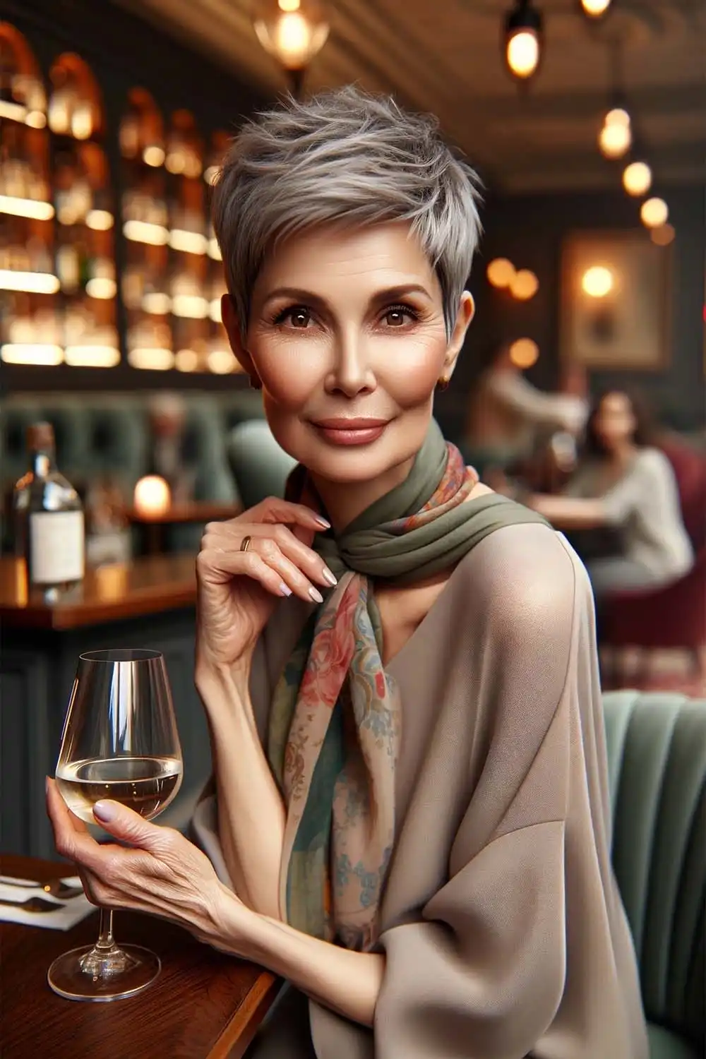 How to Be Fashionable After 70 3 Stylish older woman wearing shift dress and neck scarf.