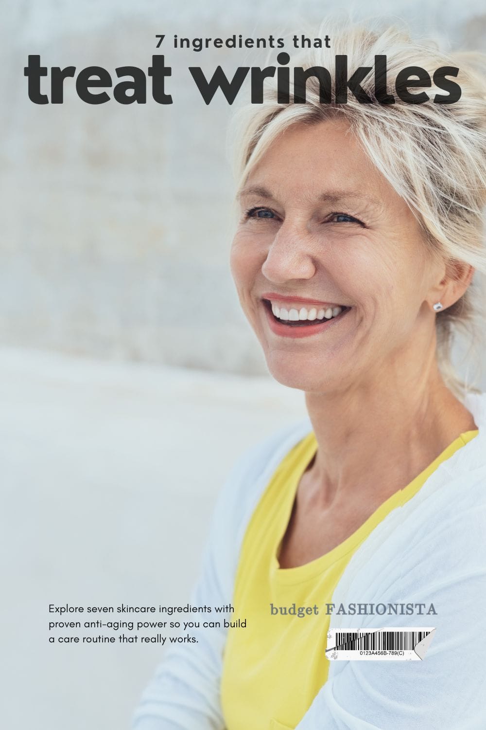 Treat Wrinkles After 40 With These 7 Powerful OTC Skincare Ingredients 1 Smiling older woman with text overlay.