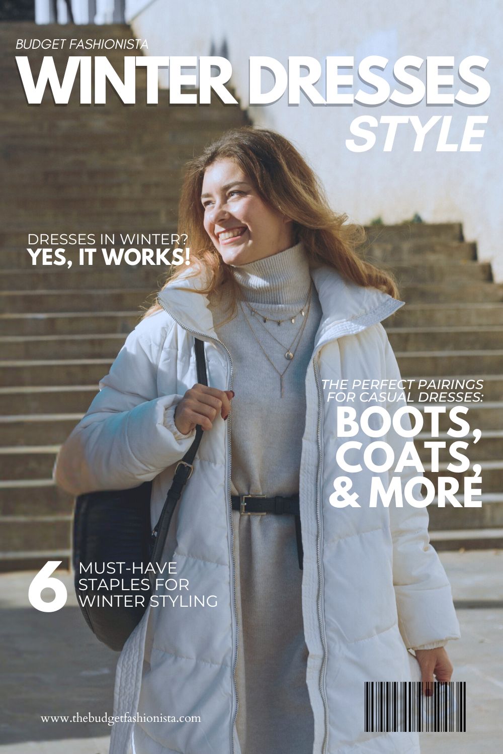 How to Wear Casual Dresses in Winter 1 Woman in winter outfit outdoors.