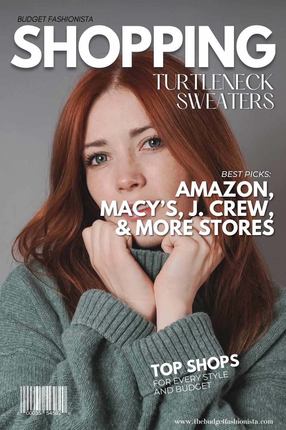 Where to Buy Turtleneck Sweaters for Women 1 Woman wearing green turtleneck with text overlay.
